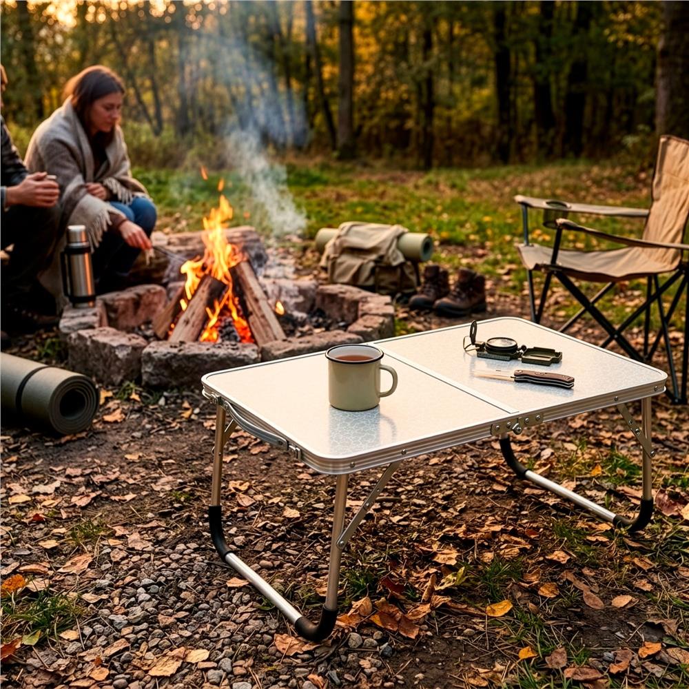 Masa pliabila camping sau picnic joasa cu maner transport, blat MDF si cadru aluminiu, 62x40x25 cm, gri - imagine 7
