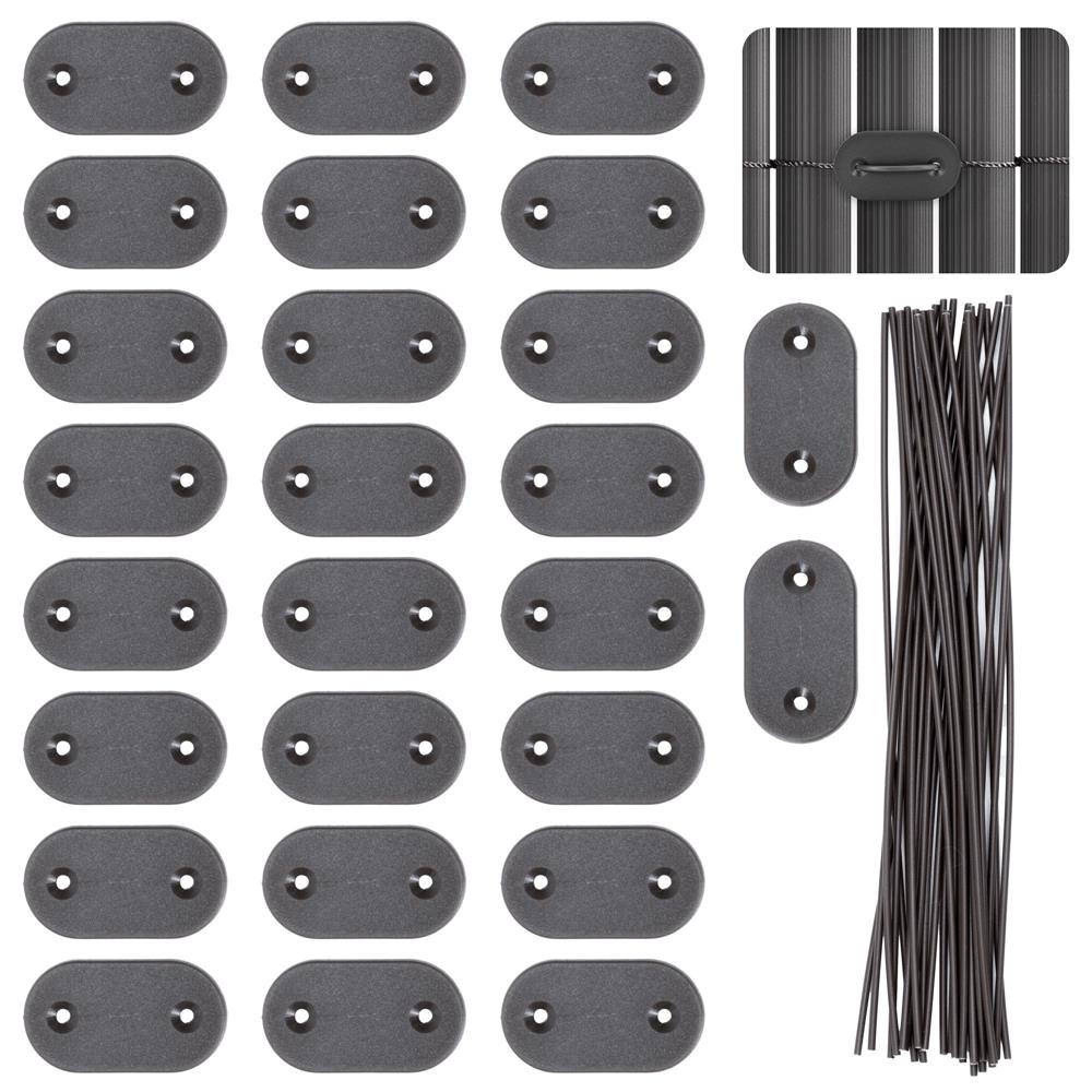 Set accesorii montaj prindere panou de gard din PVC, 26 cleme si 26 agrafe de fixare, gri inchis