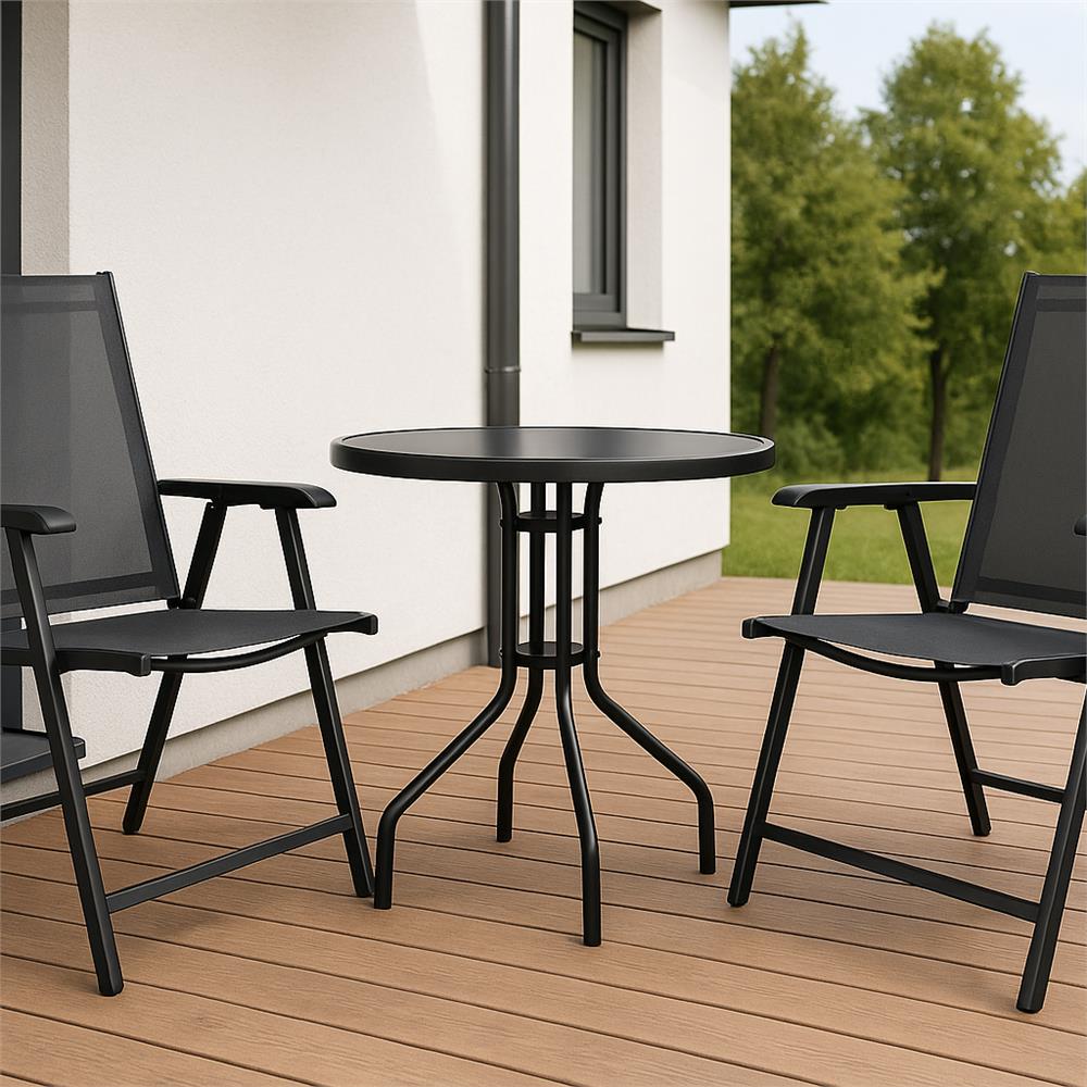 Masa rotunda pentru gradina sau balcon, blat din sticla securizata fumurie, 60 x 70 cm, negru - imagine 3