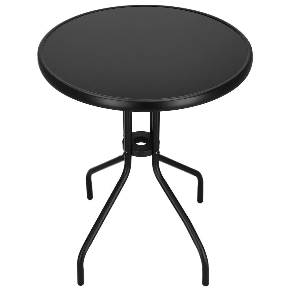 Masa rotunda pentru gradina sau balcon, blat din sticla securizata fumurie, 60 x 70 cm, negru - imagine 2