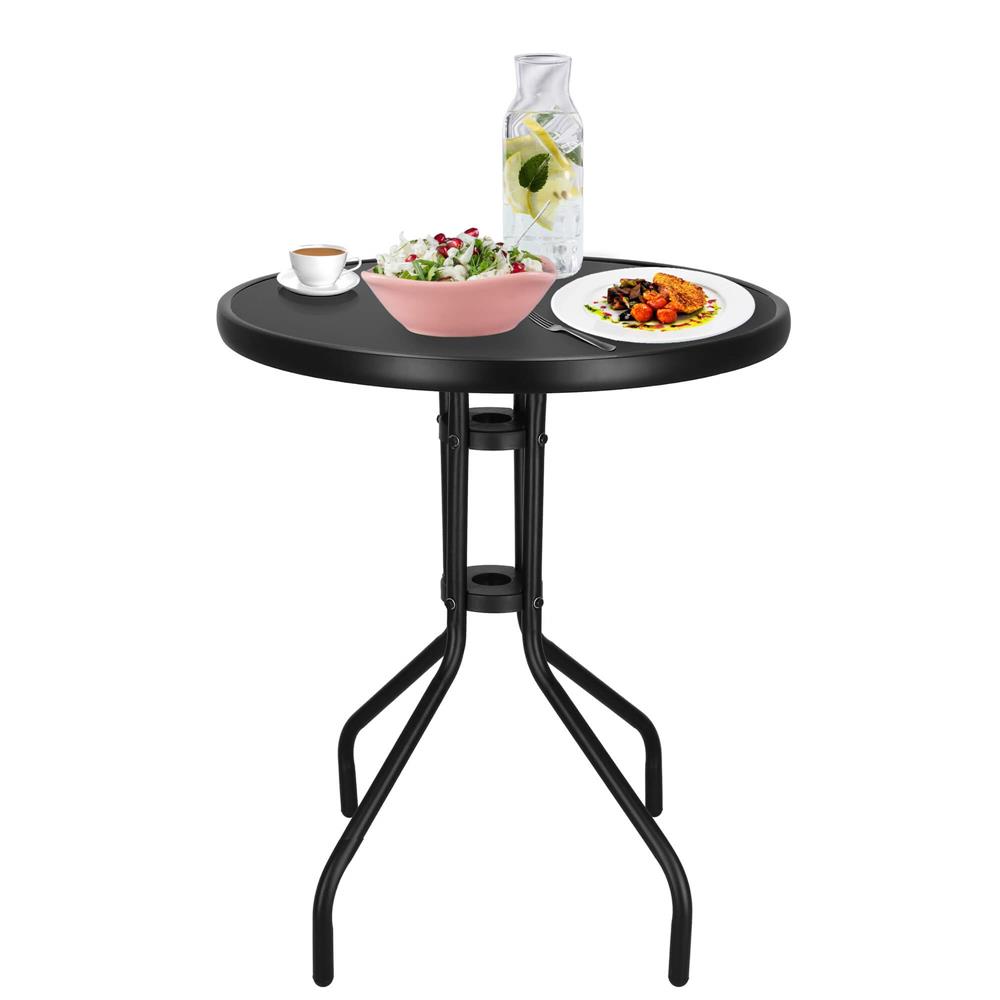 Masa rotunda pentru gradina sau balcon, blat din sticla securizata fumurie, 60 x 70 cm, negru - imagine 12