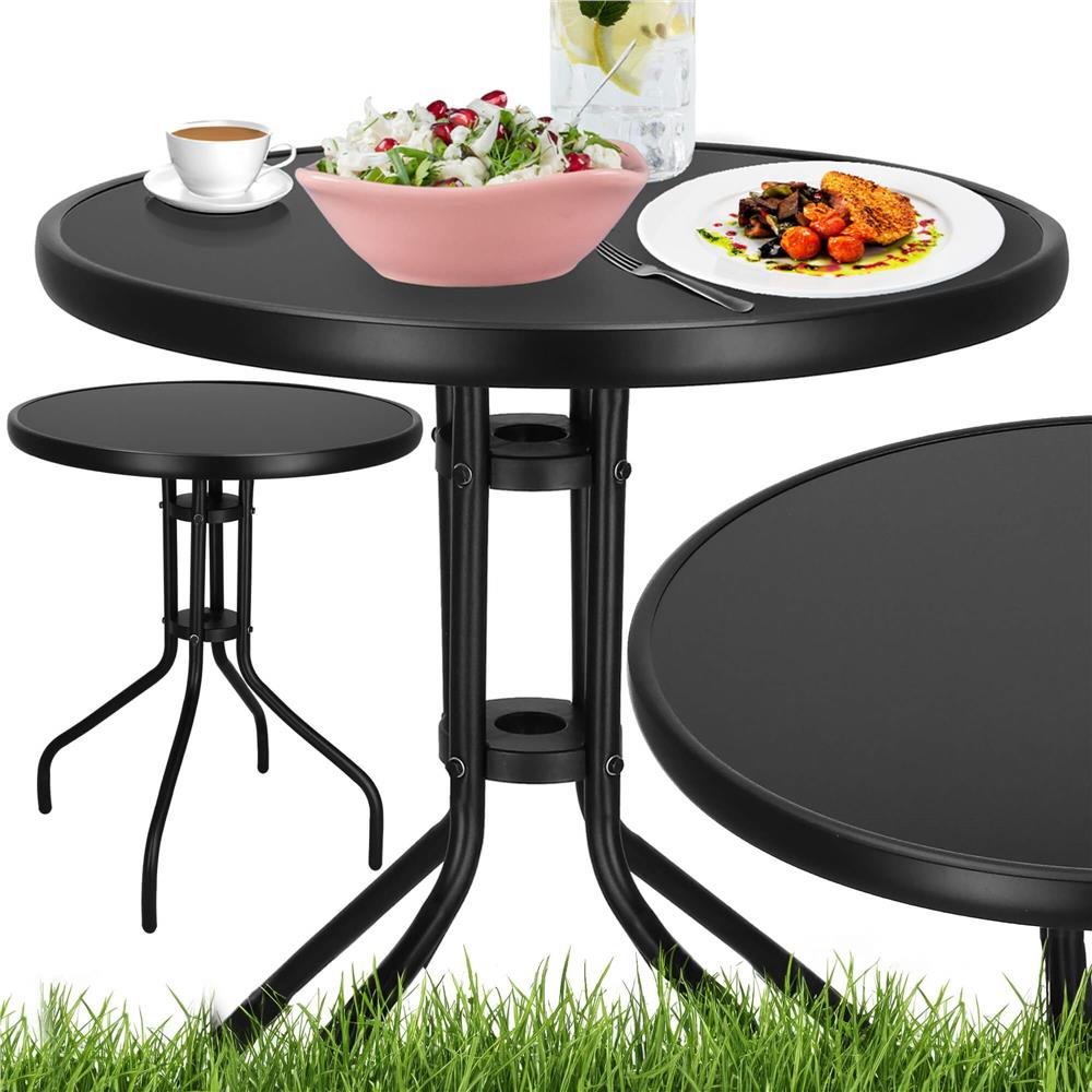 Masa rotunda pentru gradina sau balcon, blat din sticla securizata fumurie, 60 x 70 cm, negru - imagine 13