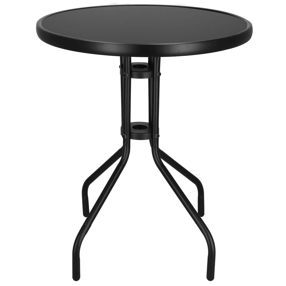 Masa rotunda pentru gradina sau balcon, blat din sticla securizata fumurie, 60 x 70 cm, negru - imagine 15