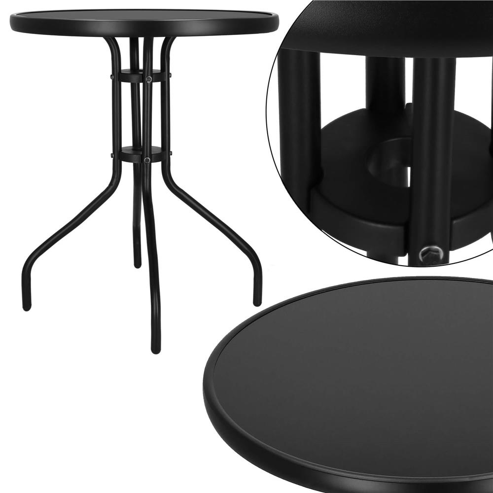 Masa rotunda pentru gradina sau balcon, blat din sticla securizata fumurie, 60 x 70 cm, negru - imagine 4