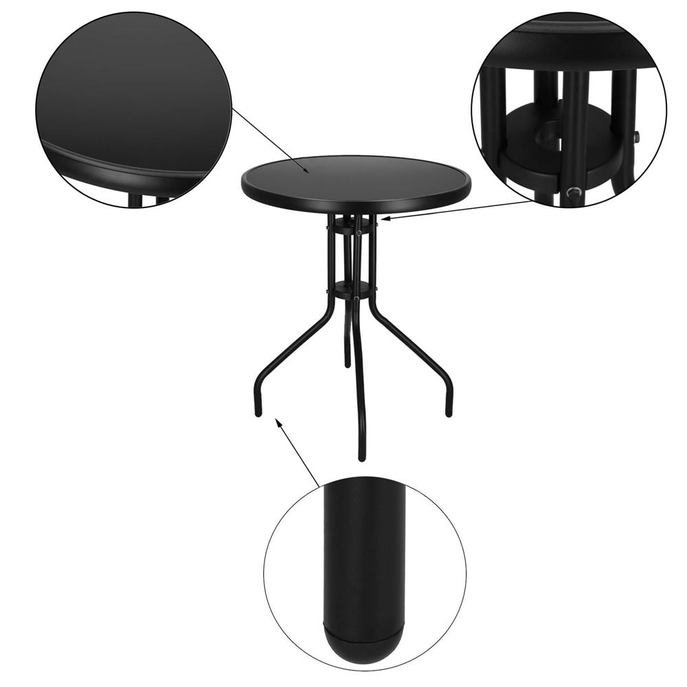 Masa rotunda pentru gradina sau balcon, blat din sticla securizata fumurie, 60 x 70 cm, negru - imagine 6