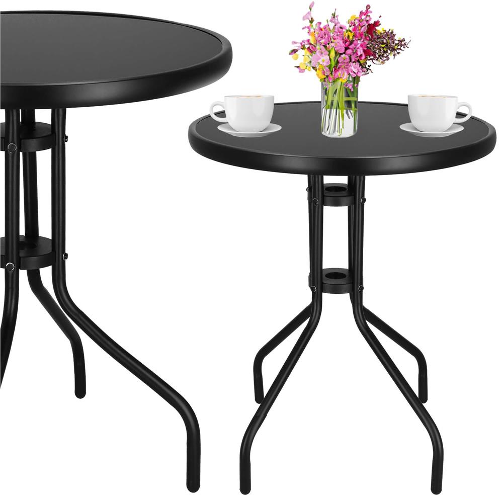 Masa rotunda pentru gradina sau balcon, blat din sticla securizata fumurie, 60 x 70 cm, negru - imagine 9