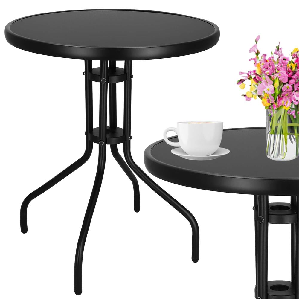 Masa rotunda pentru gradina sau balcon, blat din sticla securizata fumurie, 60 x 70 cm, negru - imagine 10