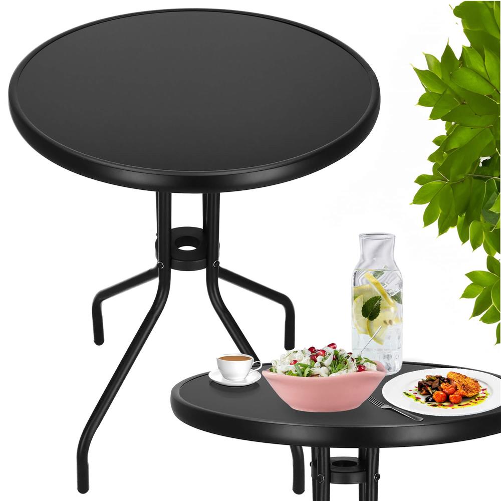 Masa rotunda pentru gradina sau balcon, blat din sticla securizata fumurie, 60 x 70 cm, negru - imagine 11
