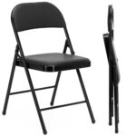Scaun pliabil tapitat cu spatar, utilizare interior sau exterior, cadru metalic, 40x42x76 cm, maxim 120 kg, negru