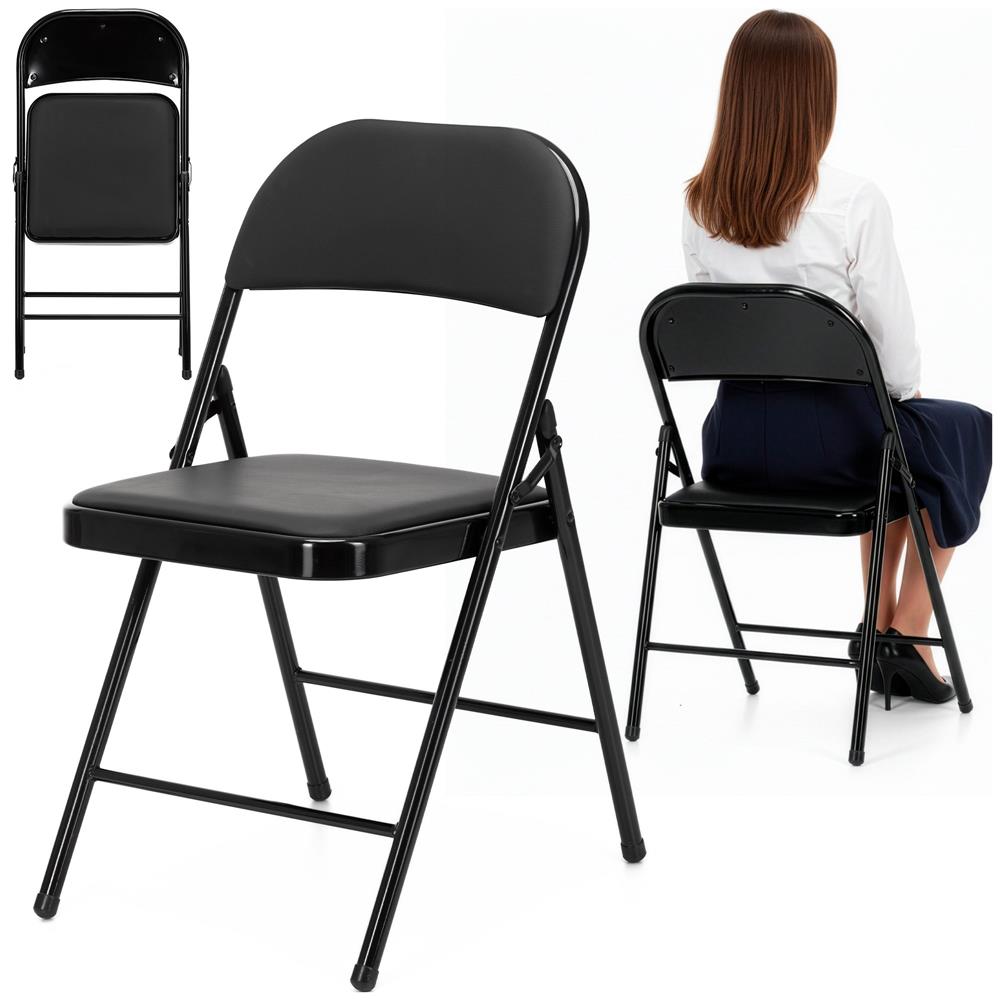 Scaun pliabil tapitat cu spatar, utilizare interior sau exterior, cadru metalic, 40x42x76 cm, maxim 120 kg, negru - imagine 21