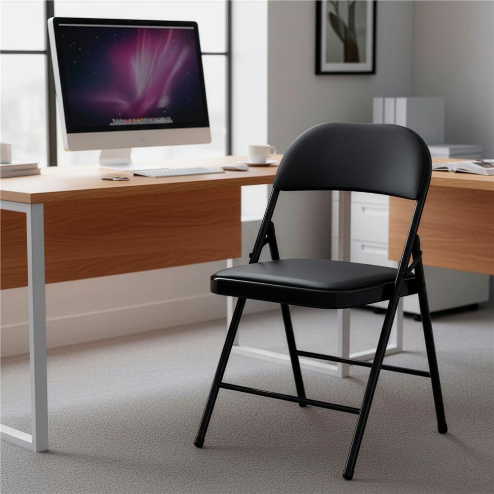 Scaun pliabil tapitat cu spatar, utilizare interior sau exterior, cadru metalic, 40x42x76 cm, maxim 120 kg, negru - imagine 5