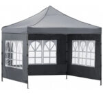 Cort pavilion de gradina, pliere rapida, 300x300 cm, inaltime reglabila, cu 3 pereti laterali, impermeabil, gri