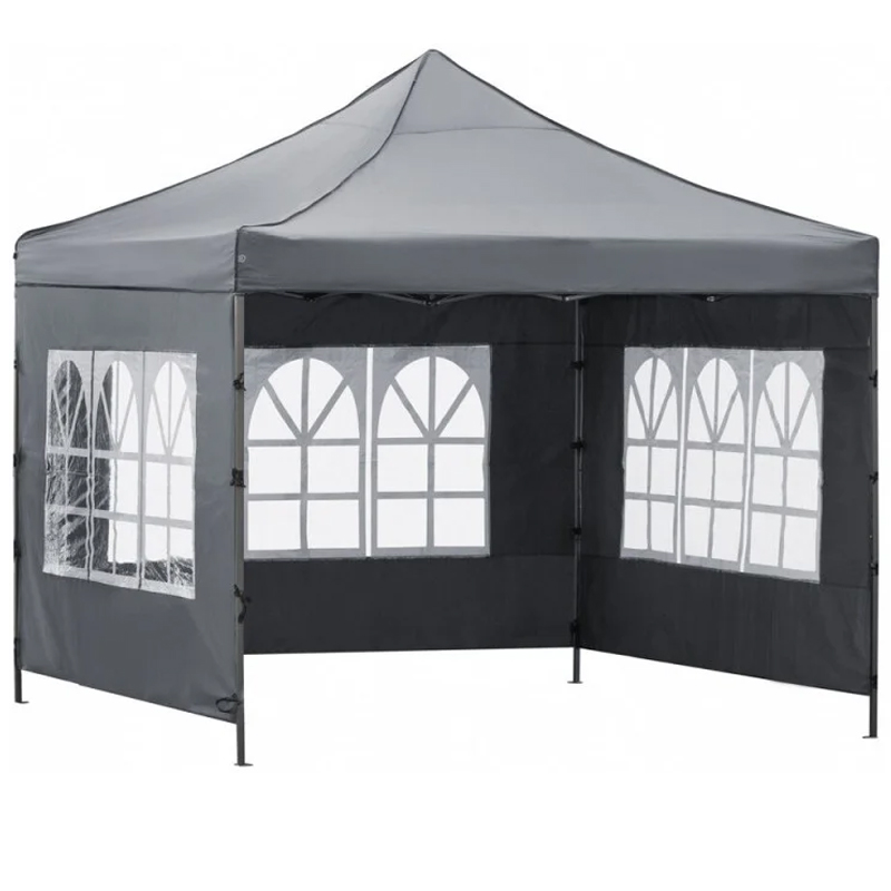 Cort pavilion de gradina, pliere rapida, 300x300 cm, inaltime reglabila, cu 3 pereti laterali, impermeabil, gri