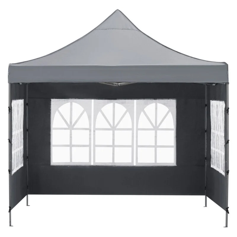 Cort pavilion de gradina, pliere rapida, 300x300 cm, inaltime reglabila, cu 3 pereti laterali, impermeabil, gri - imagine 5