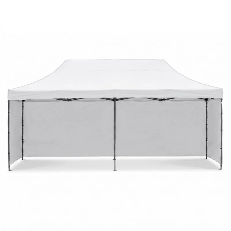 Cort pavilion de gradina, pliere rapida, 300x600 cm, inaltime reglabila, cu 3 pereti laterali, impermeabil, alb - imagine 6