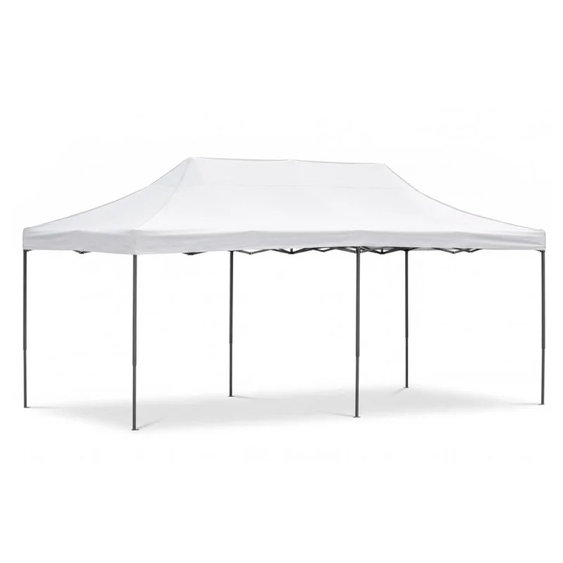 Cort pavilion de gradina, pliere rapida, 300x600 cm, inaltime reglabila, cu 3 pereti laterali, impermeabil, alb - imagine 7