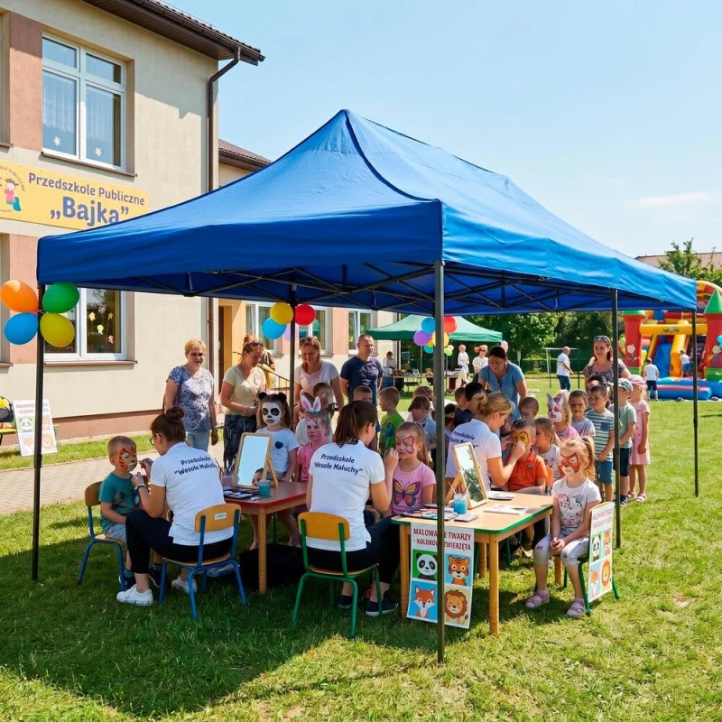 Cort pavilion de gradina, pliere rapida, 300x600 cm, inaltime reglabila, cu 3 pereti laterali, impermeabil, albastru - imagine 3