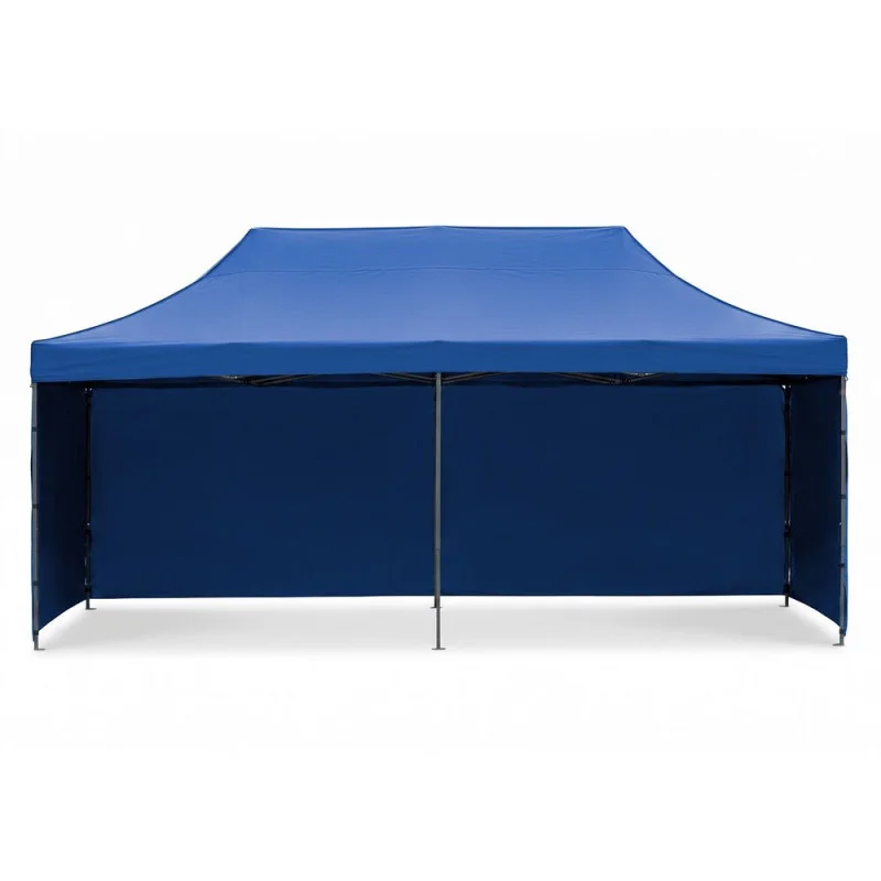 Cort pavilion de gradina, pliere rapida, 300x600 cm, inaltime reglabila, cu 3 pereti laterali, impermeabil, albastru - imagine 5