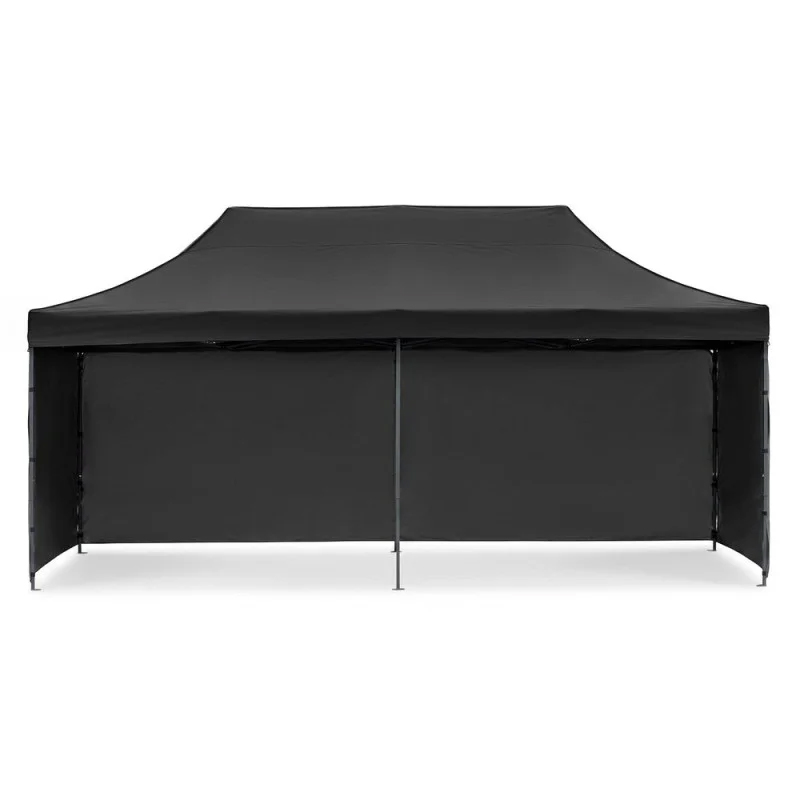 Cort pavilion de gradina, pliere rapida, 300x600 cm, inaltime reglabila, cu 3 pereti laterali, impermeabil, negru - imagine 5