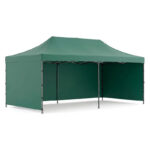 Cort pavilion de gradina, pliere rapida, 300x600 cm, inaltime reglabila, cu 3 pereti laterali, impermeabil, verde
