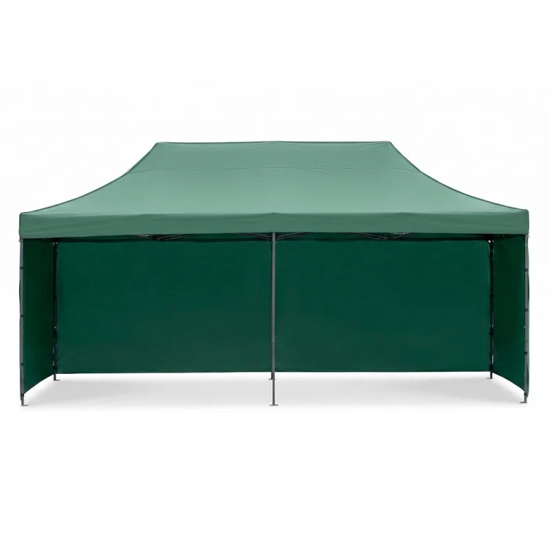 Cort pavilion de gradina, pliere rapida, 300x600 cm, inaltime reglabila, cu 3 pereti laterali, impermeabil, verde - imagine 5