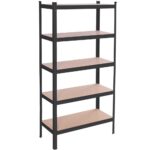 Raft metalic depozitare cu 5 polite MDF, capacitate 675 kg, 75x30x150 cm, negru
