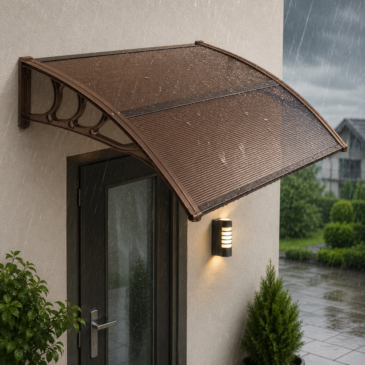 Copertina protectie usa si fereastra, policarbonat cu protectie UV, 120 x 80 cm, maro transparent