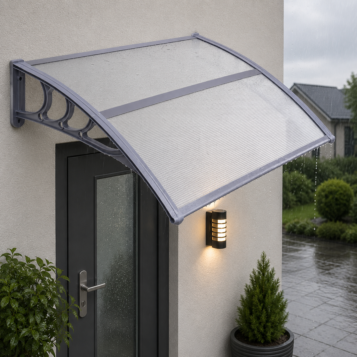 Copertina protectie usa si fereastra, policarbonat cu protectie UV, 150 x 80 cm, gri transparent