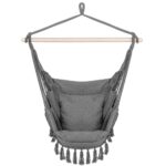 Hamac tip leagan suspendat pentru casa sau gradina, gri cu perne, 130x100cm, 150kg