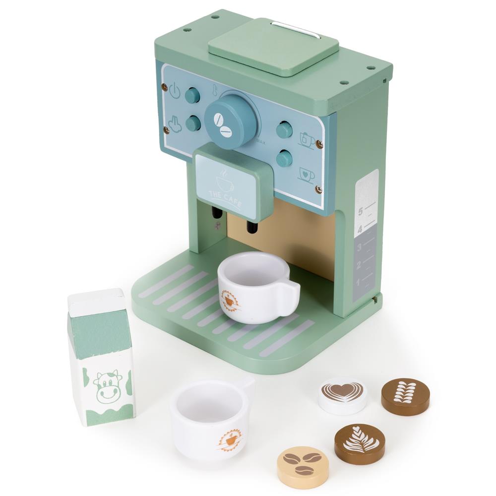 Jucarie din lemn aparat de cafea pentru copii, 8 piese, 15x12x20 cm, multicolor - imagine 5