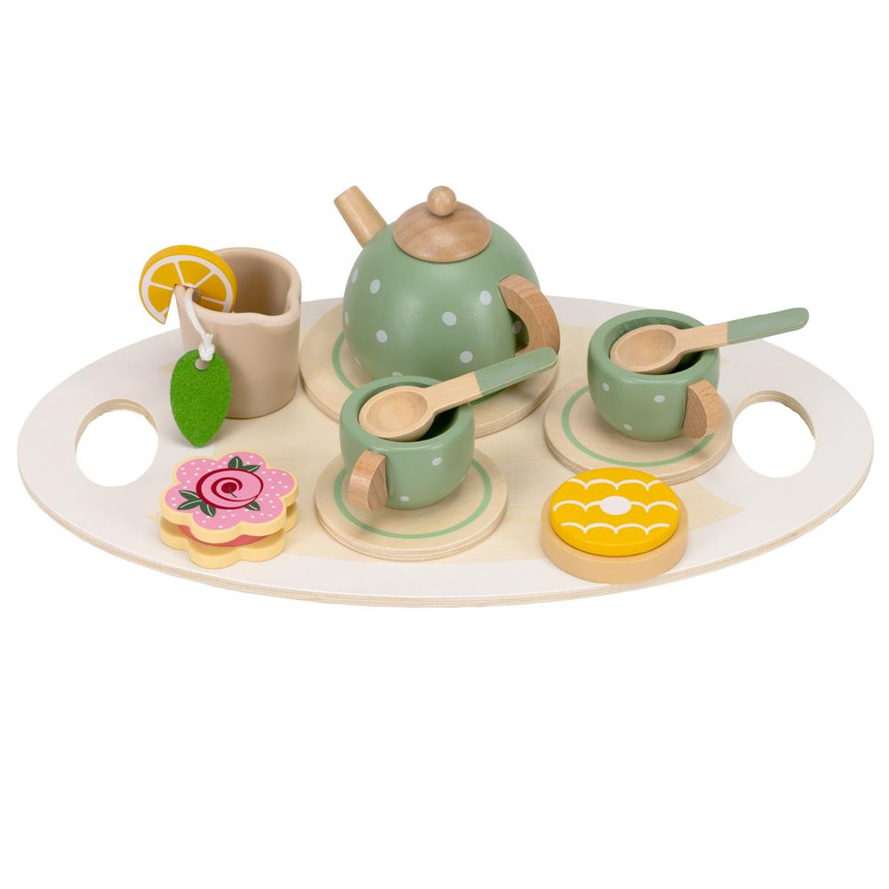 Jucarie din lemn set complet ceai pentru copii, 14 piese, tava inclusa, 28x17 cm, multicolor - imagine 11