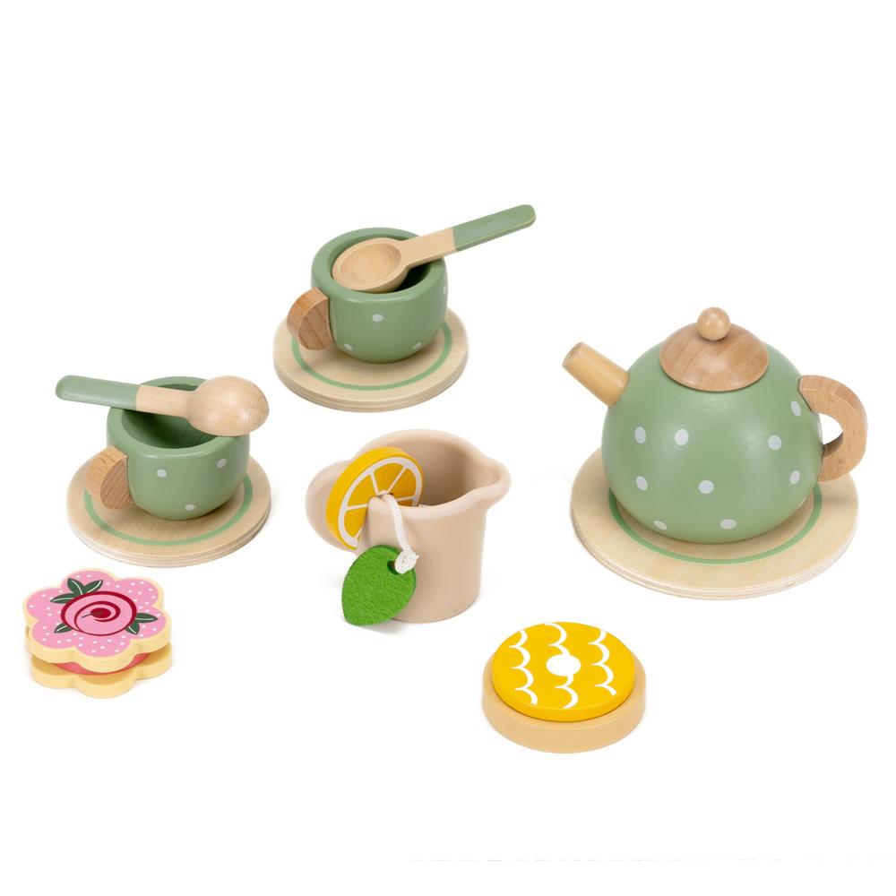 Jucarie din lemn set complet ceai pentru copii, 14 piese, tava inclusa, 28x17 cm, multicolor - imagine 12