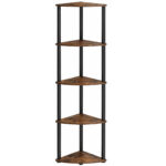 SONGMICS Etajera de colt cu 5 rafturi, cadru metalic, 38x27x139 cm, maro rustic