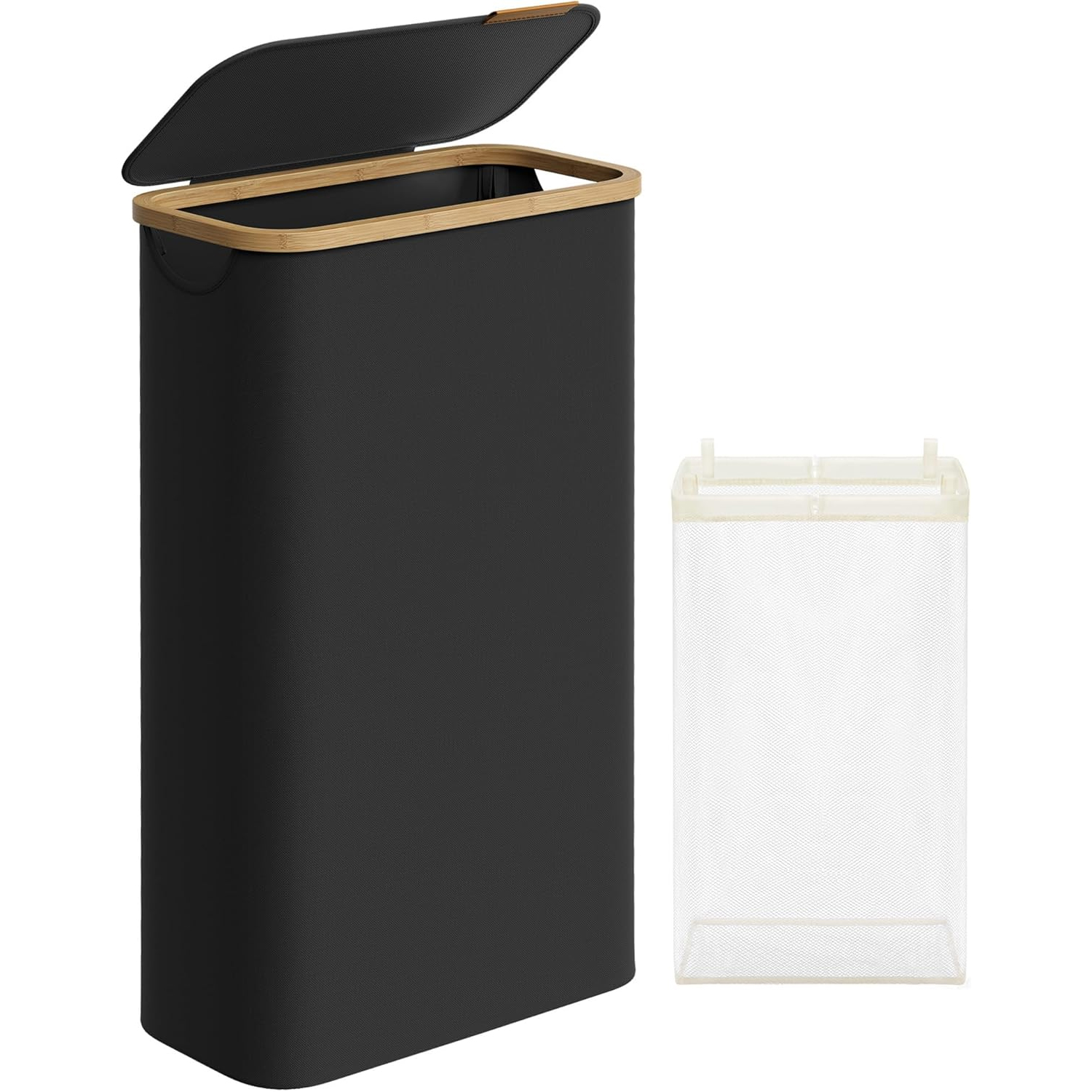 SONGMICS Cos rufe slim pentru spatii inguste, sac detasabil, 65 litri, 42x23x71 cm, negru - imagine 9