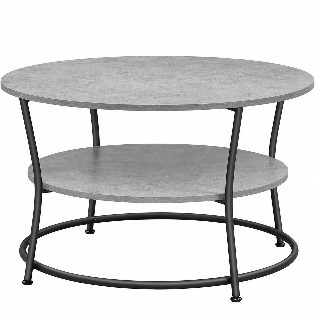VASAGLE Masuta de cafea rotunda cu raft, 80x80x47 cm, cadru metalic, stil industrial, gri beton si negru
