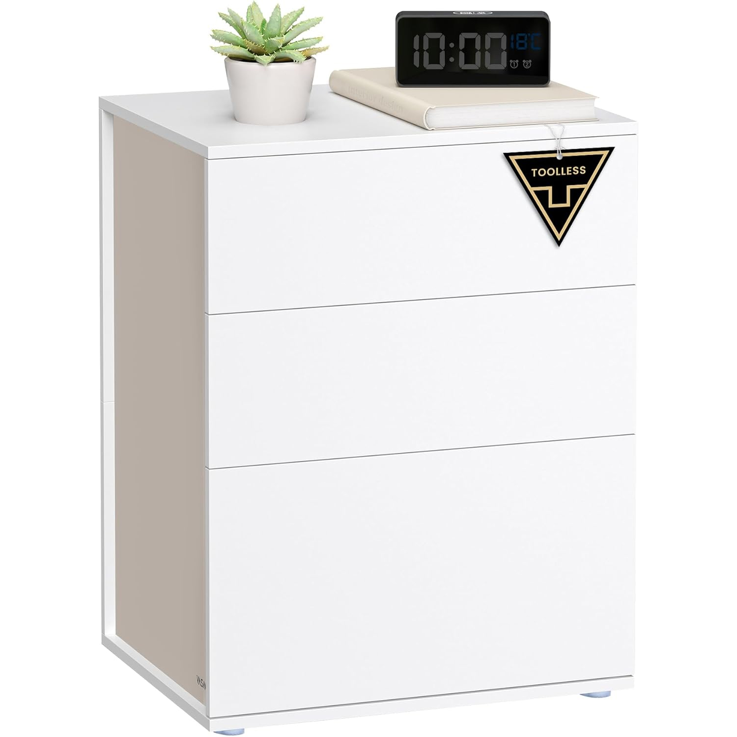 VASAGLE Noptiera cu 3 sertare, constructie robusta cu design modern minimalist, 45x35x59 cm, alb mat - imagine 7