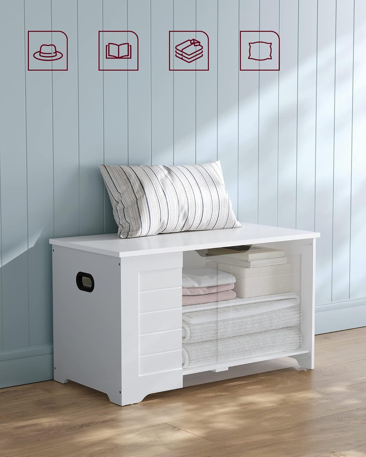 VASAGLE Banca cu spatiu de depozitare, pentru hol sau dormitor, din MDF, 40x80x46 cm, alb - imagine 6