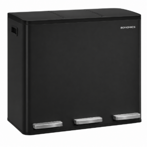 SONGMICS Cos de gunoi din inox cu 3 compartimente colectare selectiva, cu galeti interioare, inchidere lenta, 3x18 litri, negru