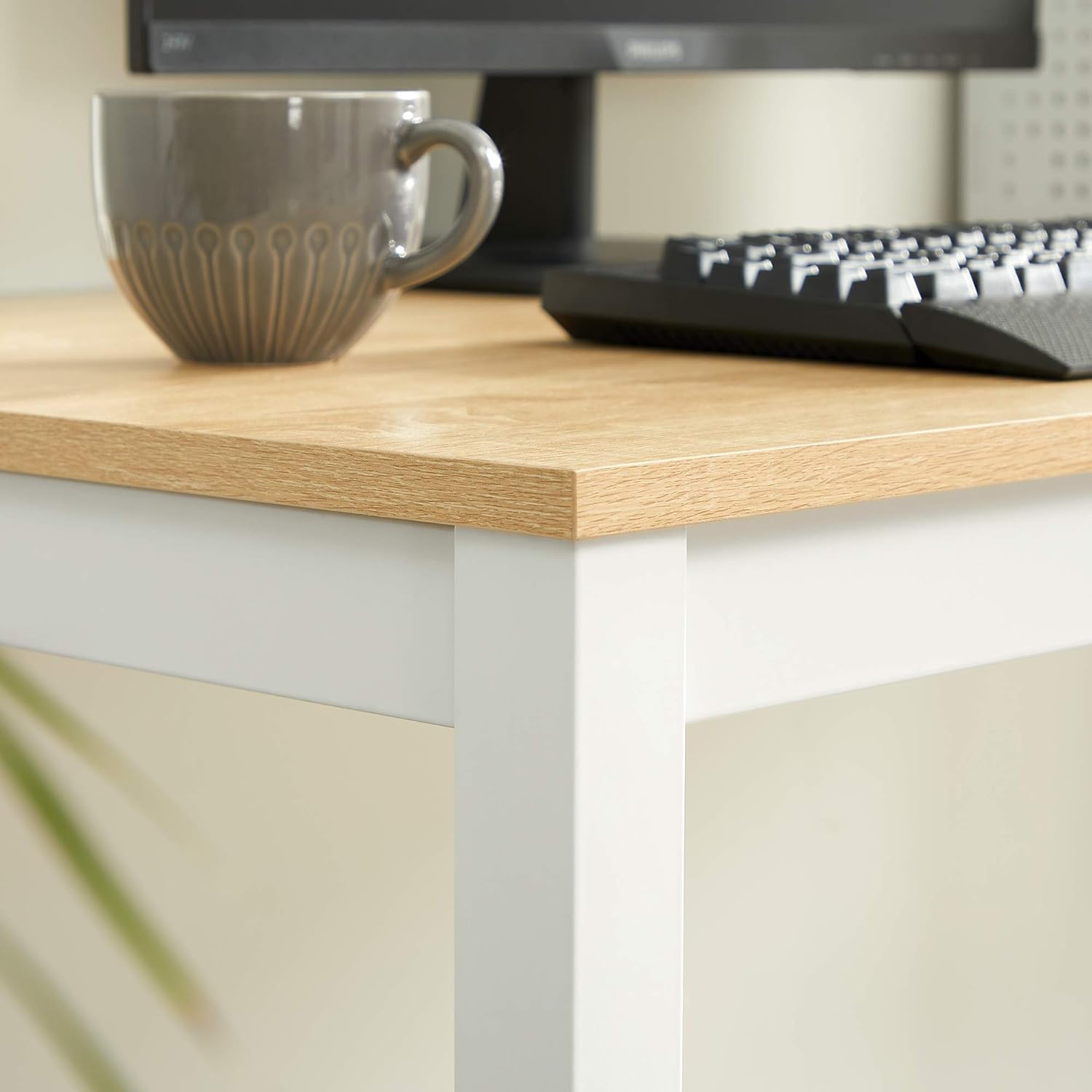 VASAGLE Birou pentru calculator, cadru metalic, design modern si minimalist, 120x60x75 cm, alb cu blat stejar - imagine 2