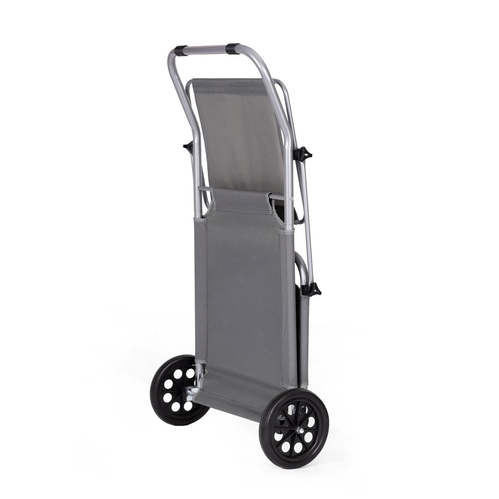 Sezlong pliabil pentru plaja cu roti, cadru metalic si tesatura oxford, parasolar si tetiera, 120 kg, gri - imagine 2