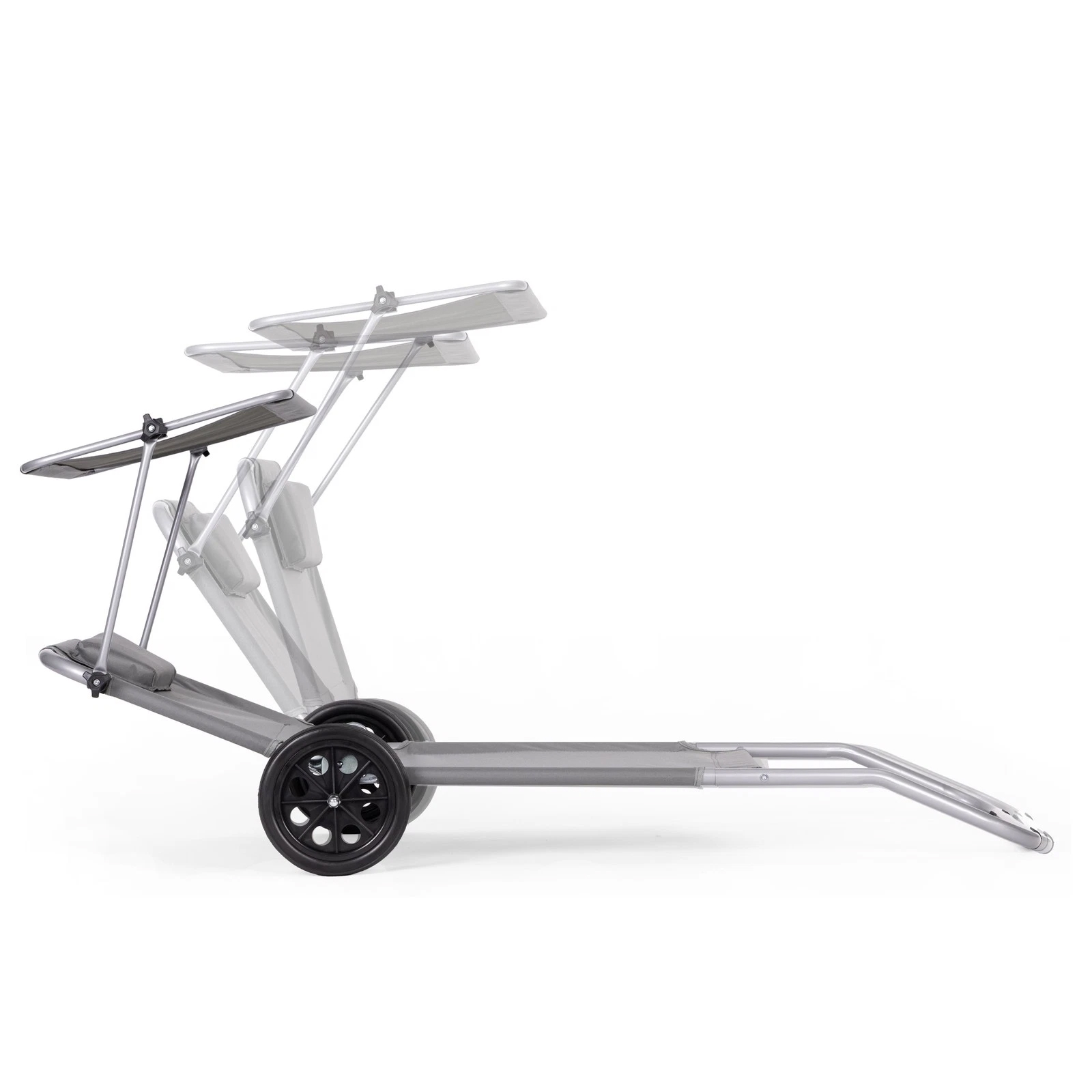 Sezlong pliabil pentru plaja cu roti, cadru metalic si tesatura oxford, parasolar si tetiera, 120 kg, gri - imagine 4