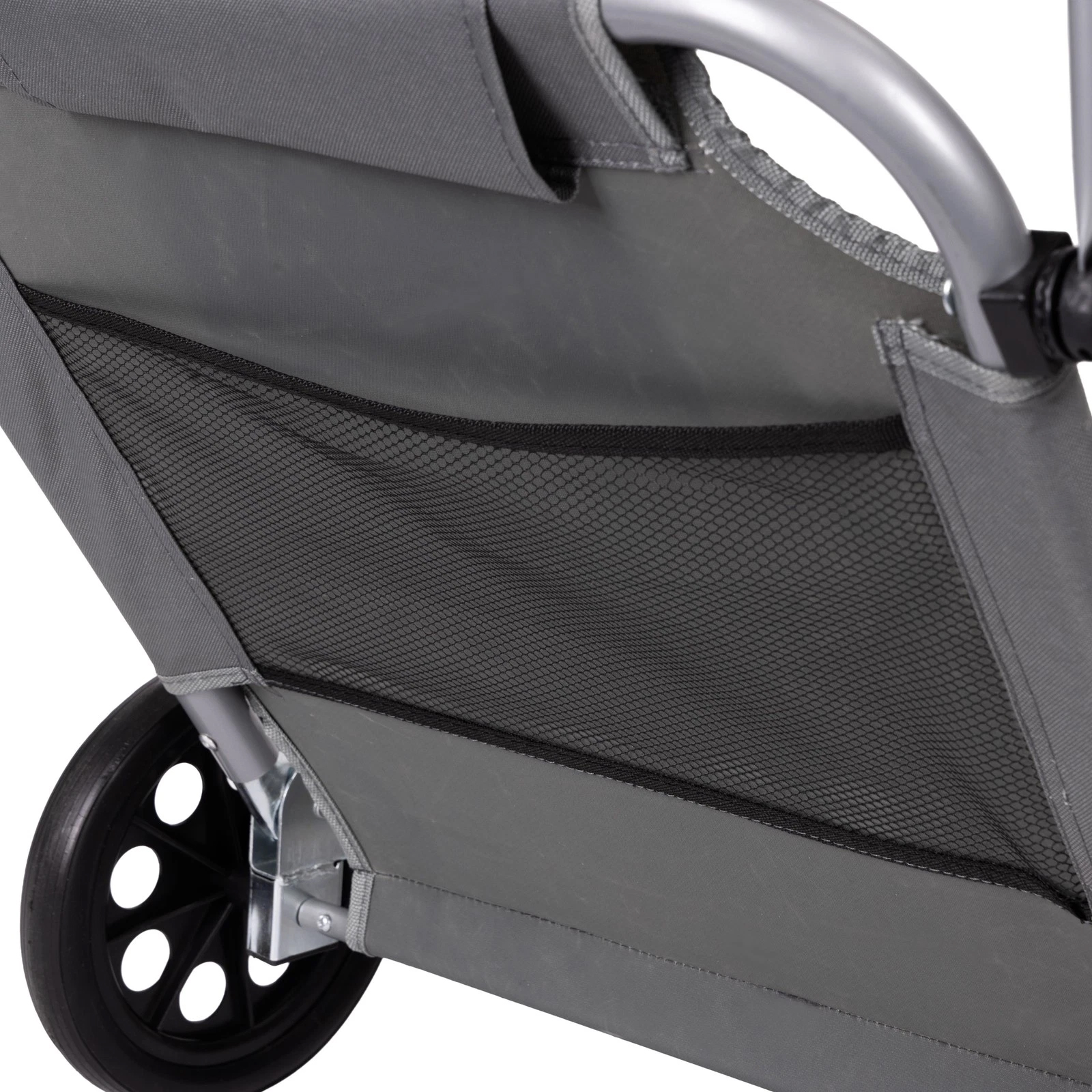 Sezlong pliabil pentru plaja cu roti, cadru metalic si tesatura oxford, parasolar si tetiera, 120 kg, gri - imagine 6
