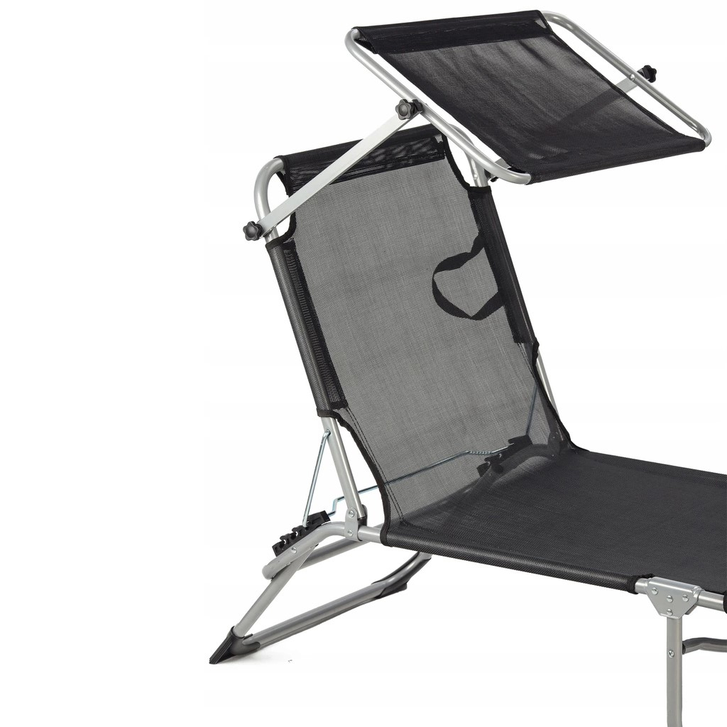 Sezlong pliabil cu parasolar, spatar reglabil, 178x57 cm, 150 kg, negru - imagine 2