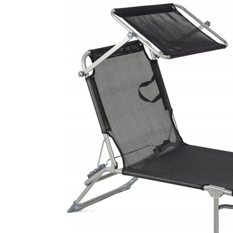 Sezlong pliabil cu parasolar, spatar reglabil, 178x57 cm, 150 kg, negru - imagine 4