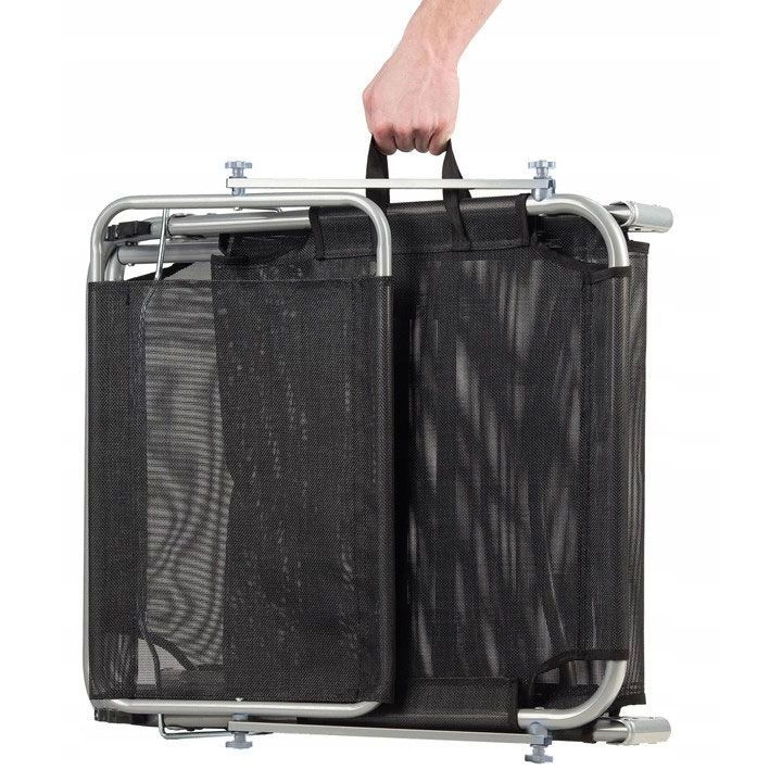 Sezlong pliabil cu parasolar, spatar reglabil, 178x57 cm, 150 kg, negru - imagine 5