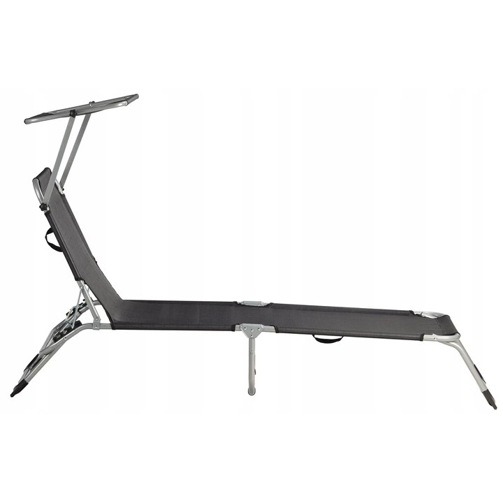 Sezlong pliabil cu parasolar, spatar reglabil, 178x57 cm, 150 kg, negru - imagine 3