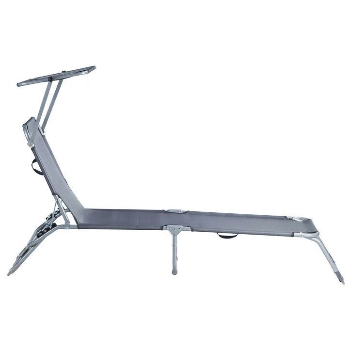 Sezlong pliabil cu parasolar, spatar reglabil, 178x57 cm, 150 kg, gri - imagine 2