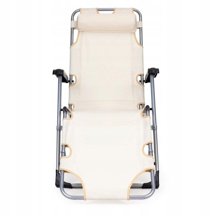 Sezlong pliabil 178x47x92 cm, 2 in 1 fotoliu, spatar si suport picioare reglabile, cadru metalic si tetiera detasabila, bej - imagine 8