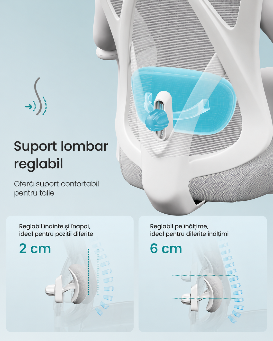 SONGMICS Scaun de birou ergonomic reglabil cu suport lombar si tetiera, maxim 120 kg, 70x70x125 cm, gri - imagine 5
