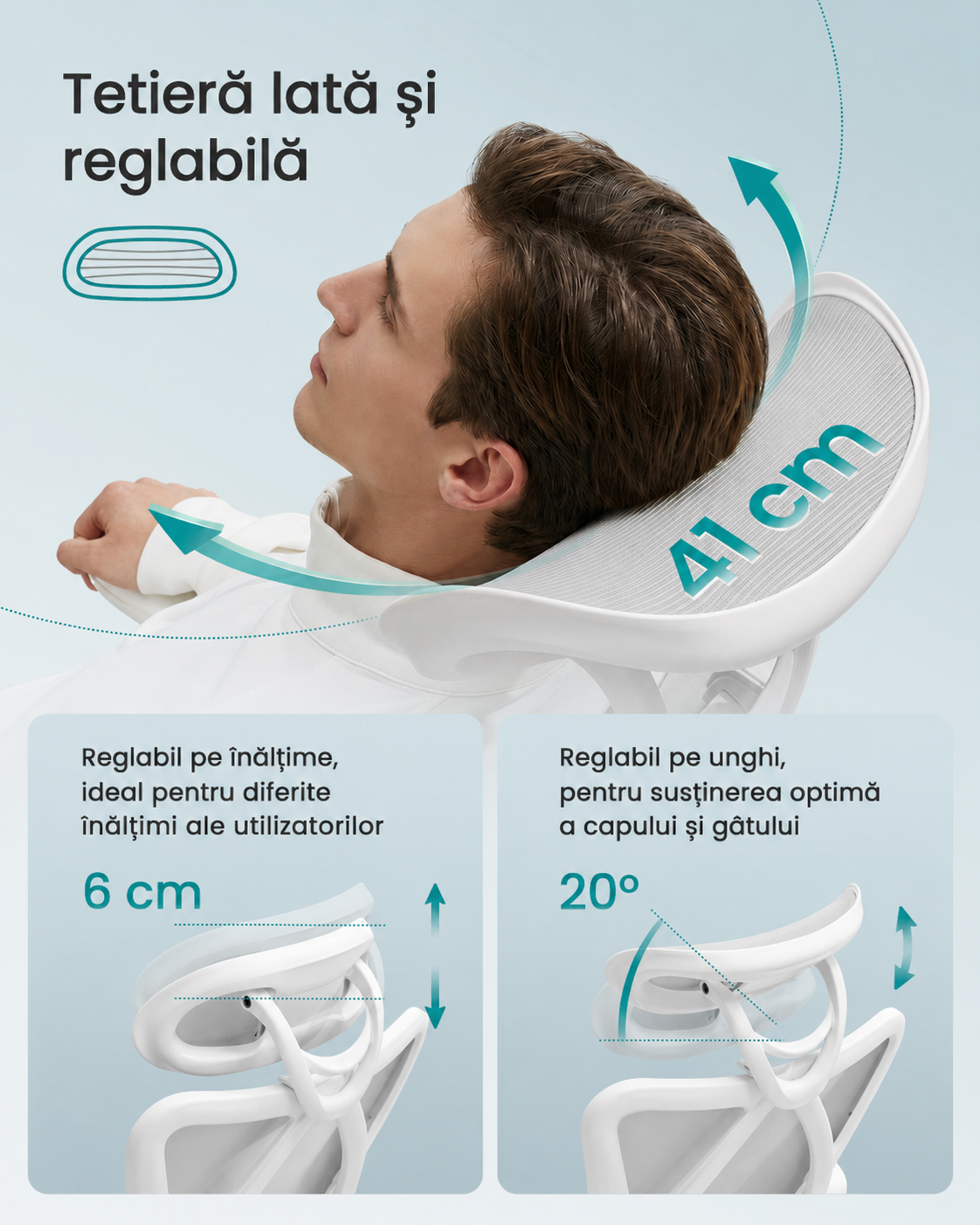 SONGMICS Scaun de birou ergonomic reglabil cu suport lombar si tetiera, maxim 120 kg, 70x70x125 cm, gri - imagine 6
